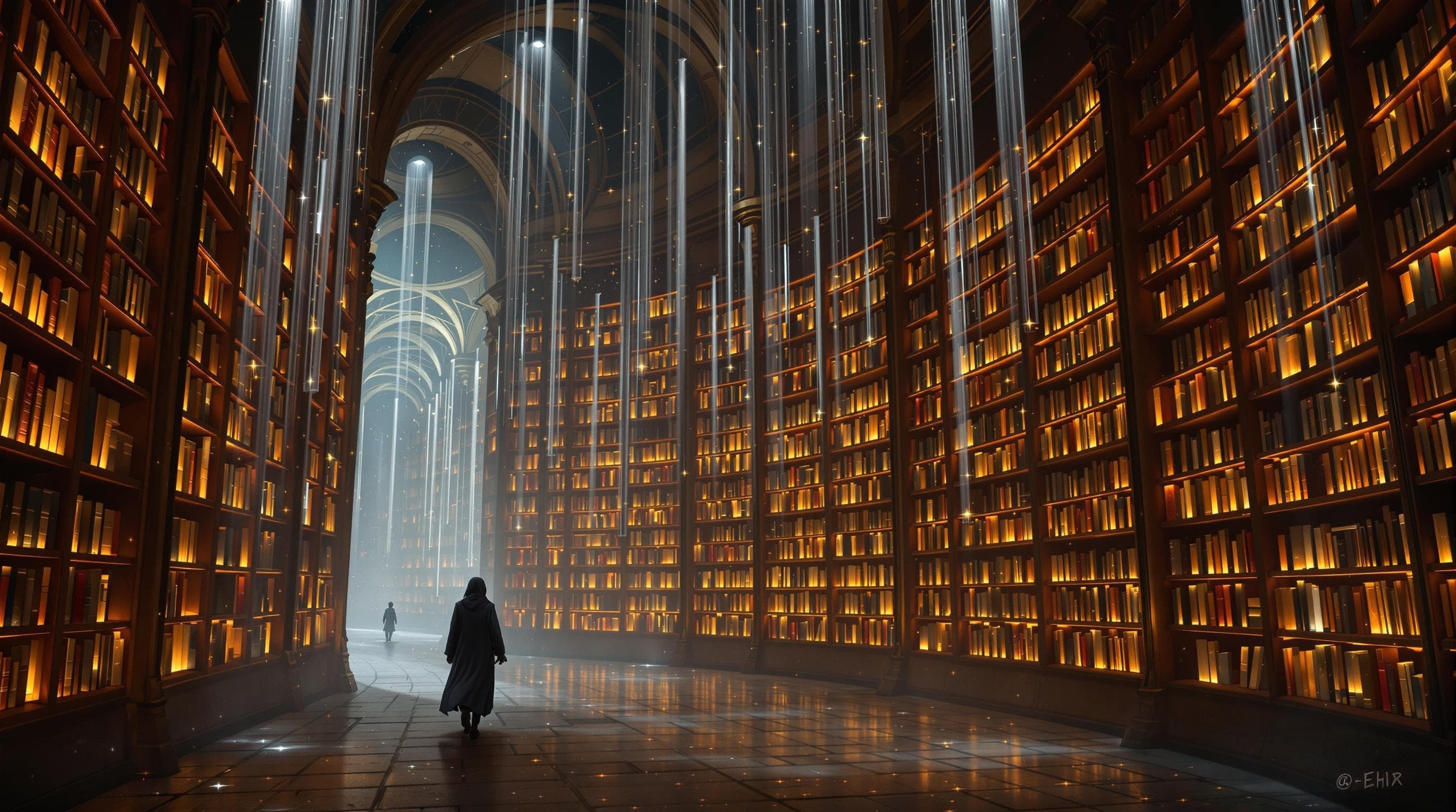 A mystical library with endless shelves of glowing books (ai generated)